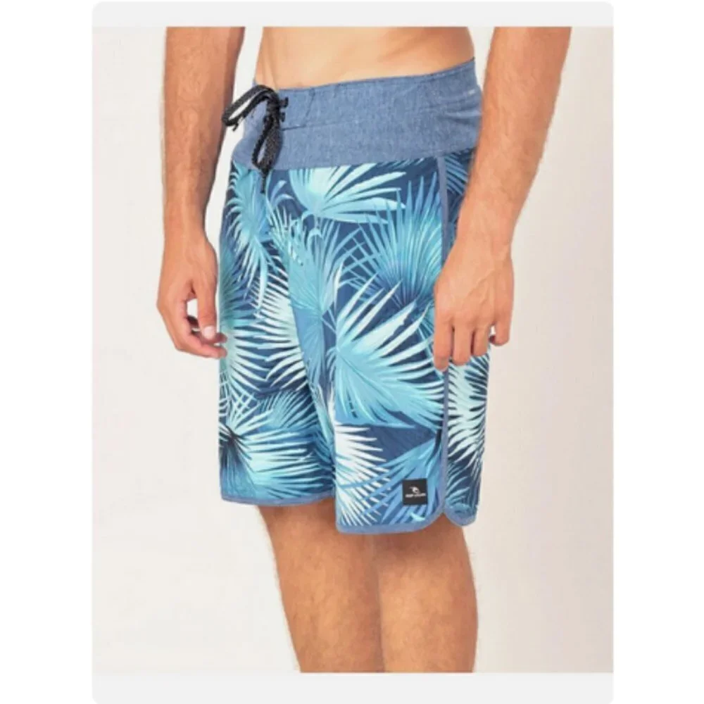 RIP CURL Sunrise NL Boardshorts ~ Navy Teal Palm Leaf Print 30 NWT